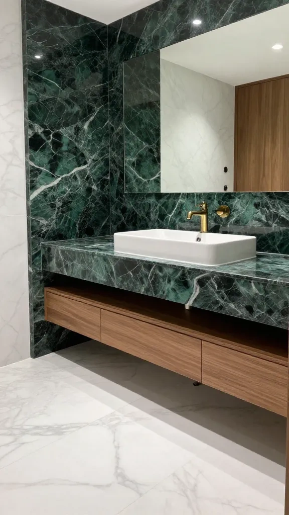 Bold Green Marble Vanity Backsplash