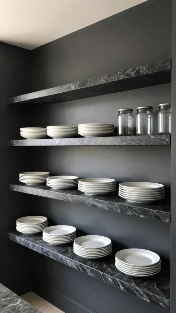 Floating Shelves Made from Solid Stone