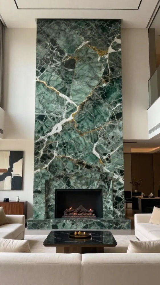 Dramatic Floor-to-Ceiling Fireplace Surround