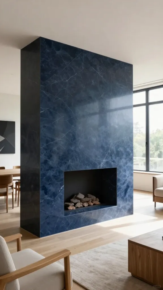 Minimalist Italian Blue Marble Fireplace Surrounds