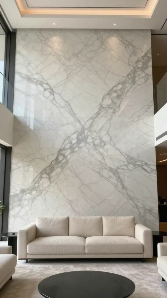 Bookmatched Living Room Feature Wall