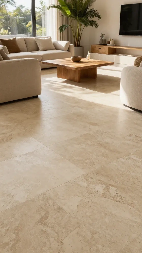 Warm Travertine for Open Living Rooms