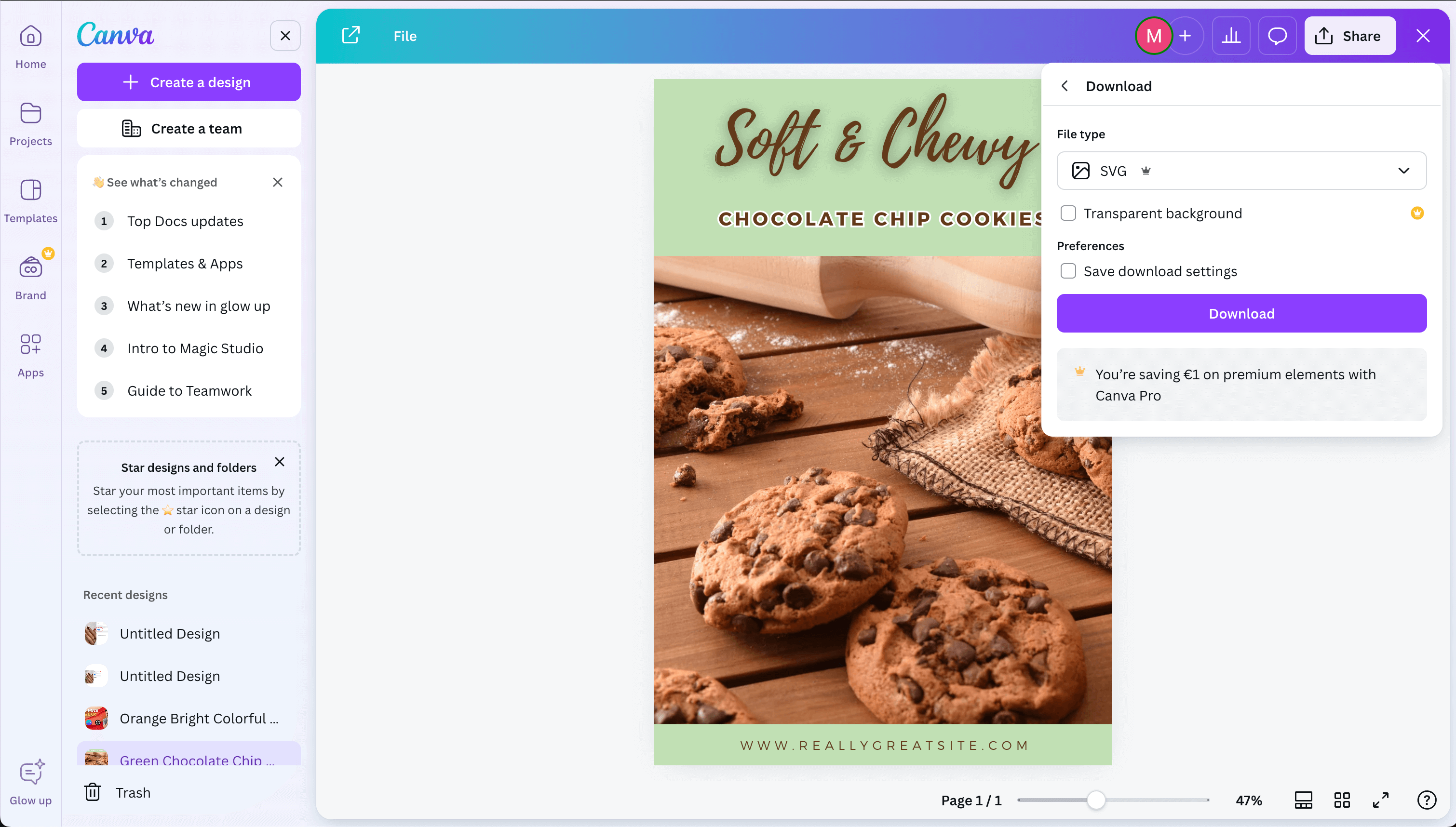 Canva export screen