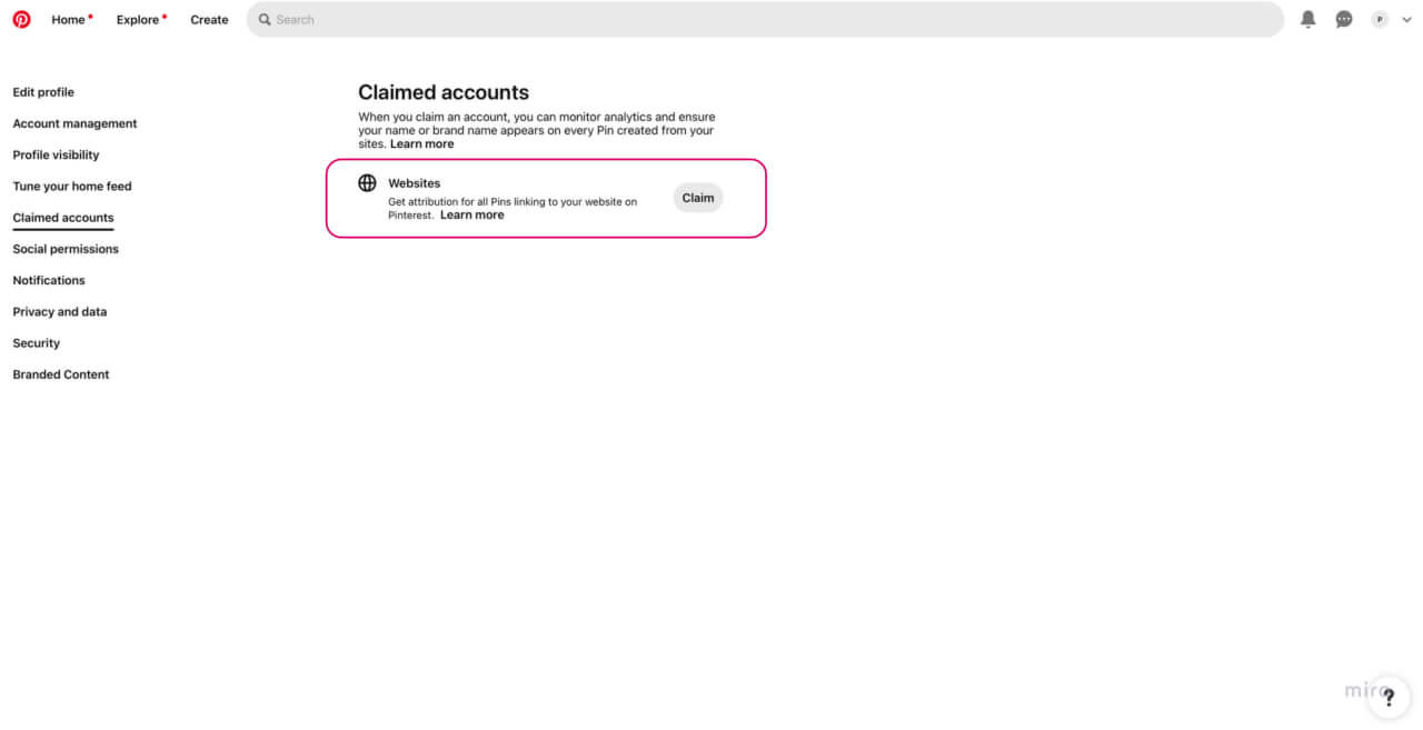 Pinterest Claim Website