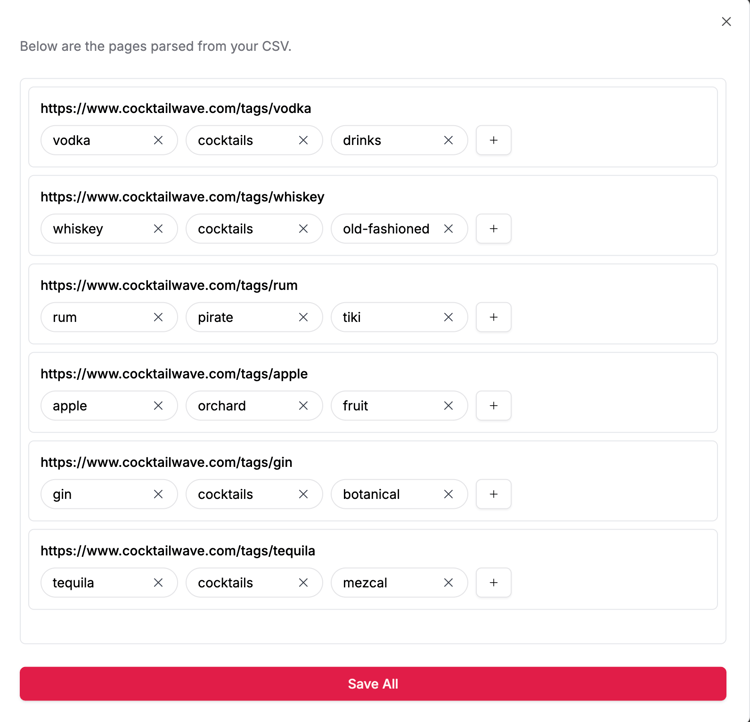 Bulk-upload keywords save