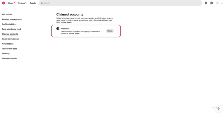 Pinterest Claim WEbsite