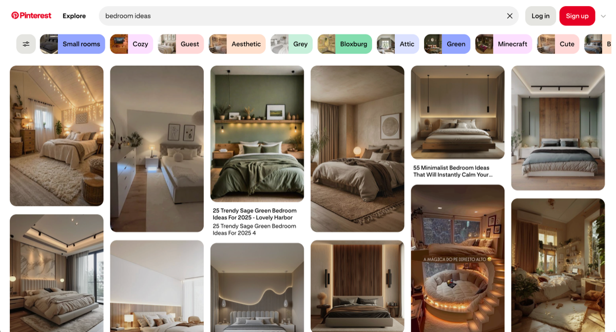 Pinterest search filters for bedroom results
